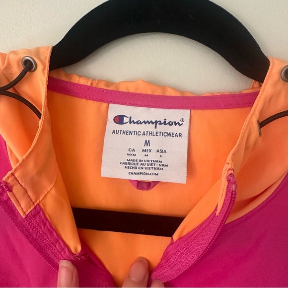 Champion Windbreaker Colorblock Pink Red Orange Quarter Zip Pullover Size Medium - Picture 6 of 12